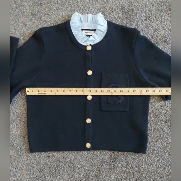 SANDRO Paris Knit Cardigan Embroidered Pocket CHARCOAL GRAY Nwot Wool - Picture 8 of 13